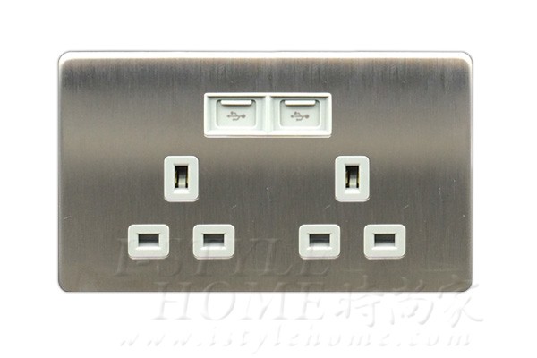 豐葉 Metalica 沙鋼 插座 2位 13A + USB 接口