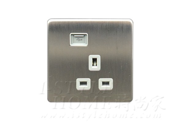 豐葉 Metalica 沙鋼 插座 1位 13A + USB 接口