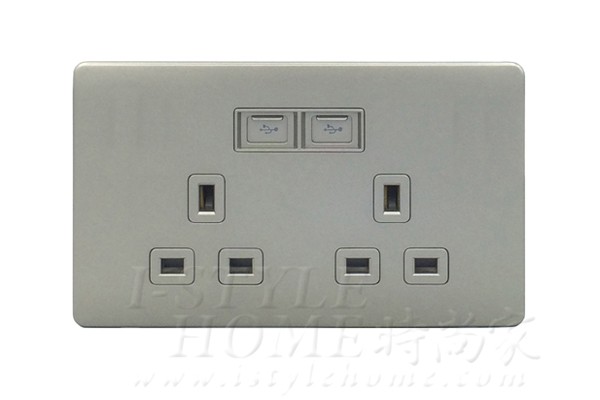 豐葉 Premio 炭灰色 插座 2位 13A + USB 接口