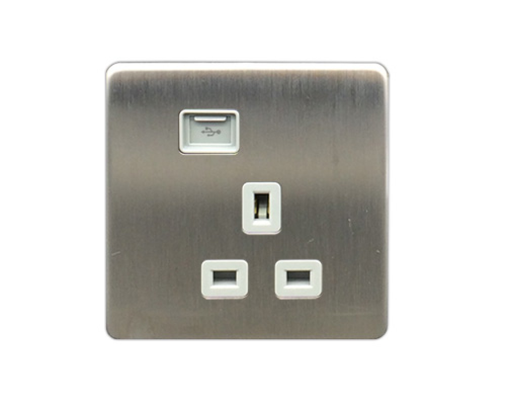 豐葉 Metalica 沙鋼 插座 1位 13A + USB 接口