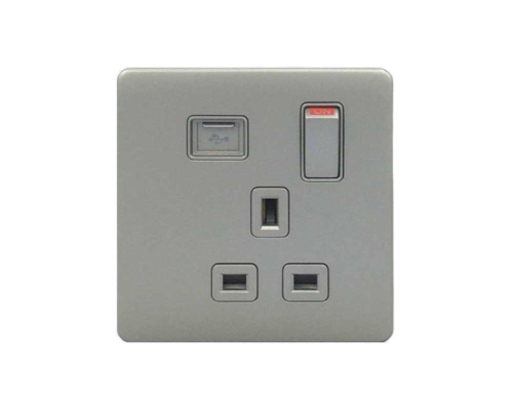 豐葉 Premio 炭灰色  插座 有掣 1位 13A USB 接口